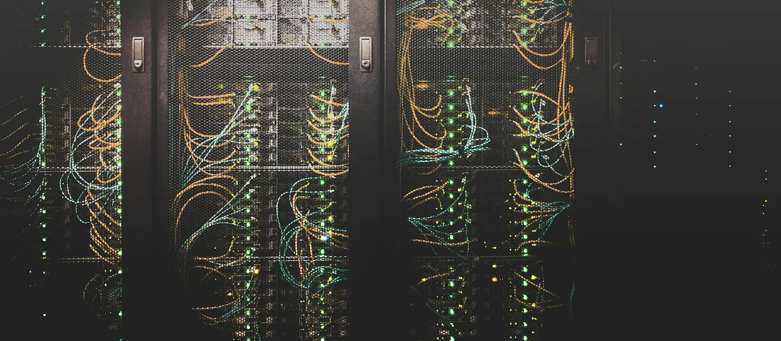 Network cables running into a server rack